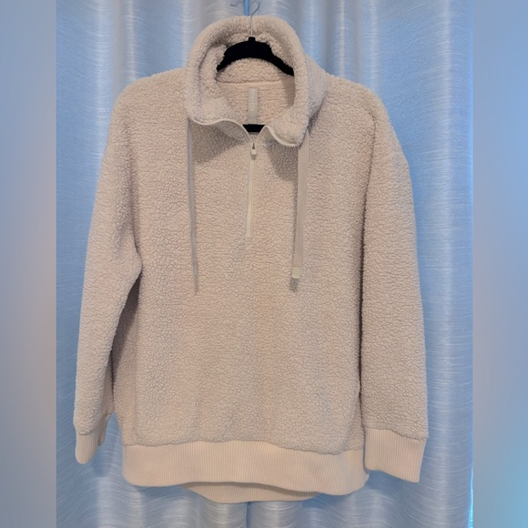 Athleta Talus Sherpa Cream/Ivory Pullover Sweatshirt Teddy Jacket Cozy Sz Large - Picture 2 of 9